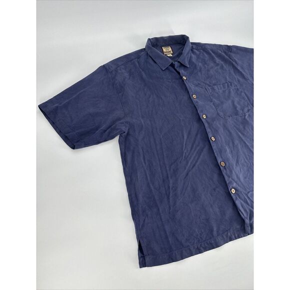 Tommy Bahama Men Hawaiian Shirt 100% Silk XL Blue Palm Logo Long Sleeve Button - Picture 2 of 11